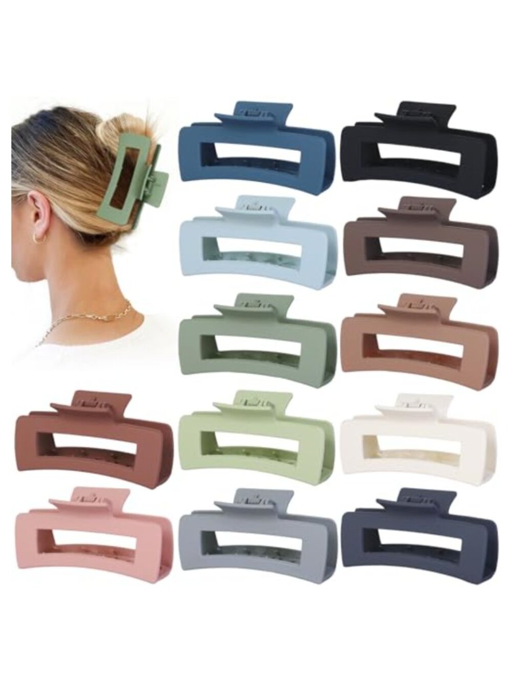Extra Large Hair Claw Clips 12 Pk Non-Slip Plastic Rubber Hair Accessories
